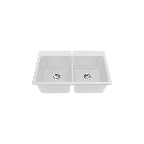 2 bols, 33''X22'', évier de cuisine blanc à montage double