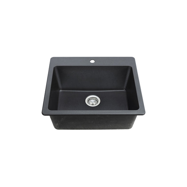 1 bowl, 25''X22'', dual mount black kitchen sink