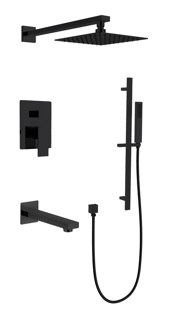 Matte Black Square Shower & Bath Kit II