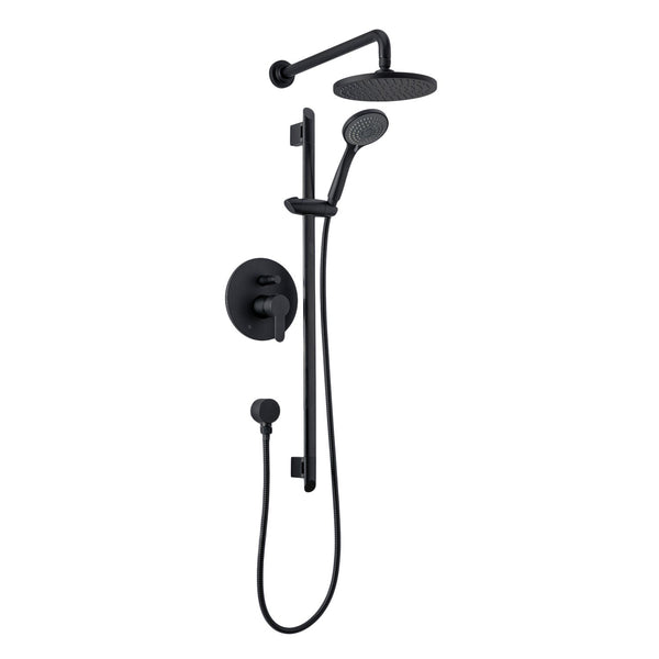 Ensemble de douche arrondi: Douche pluie et douchette à main fini noir mat