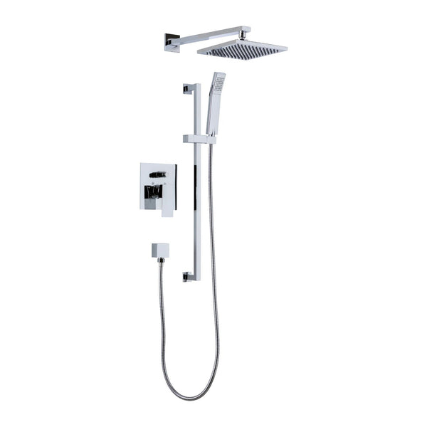 Kit de douche carré:douche pluie et douchette en chrome